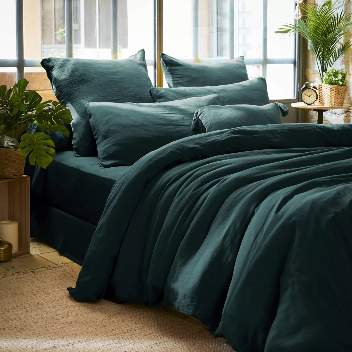 Housse de couette gaze de coton (280 x 240 cm) Gaïa Vert sapin