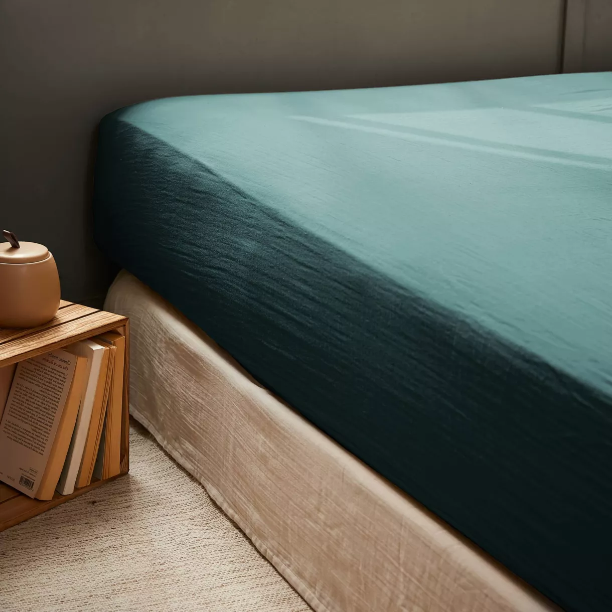 Drap housse gaze de coton (140 x 190 cm) Gaïa Vert sapin
