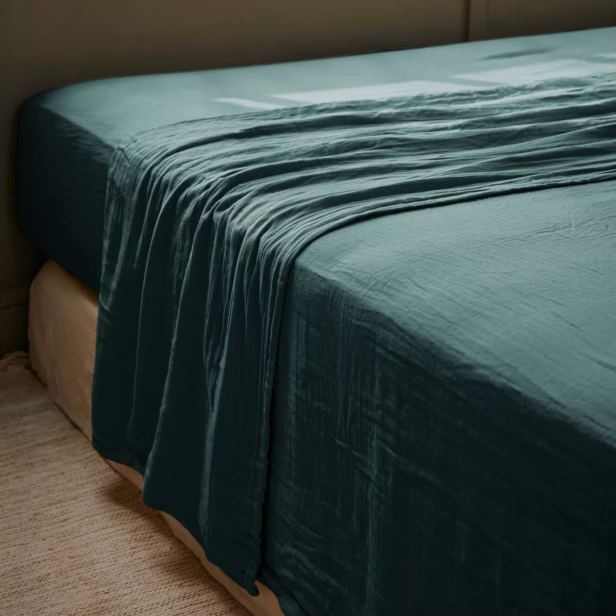Drap plat gaze de coton (240 x 300 cm) Gaïa Vert sapin