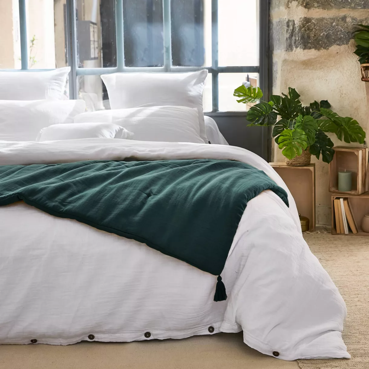 Édredon gaze de coton (90 x 200 cm) Gaïa Vert sapin