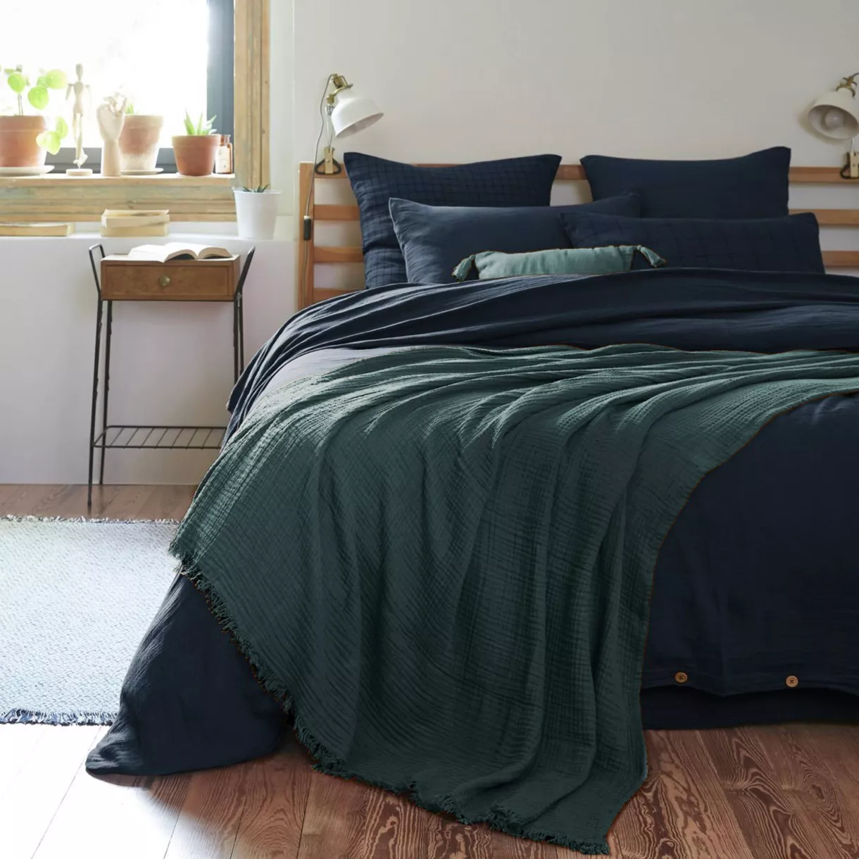 Plaid gaze de coton (180 x 220 cm) Gaïa Vert sapin