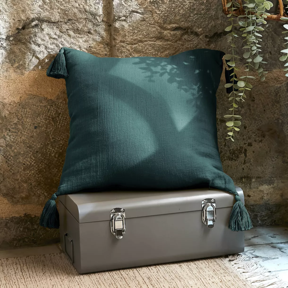 Coussin carré gaze de coton (40 x 40 cm) Gaïa Vert sapin