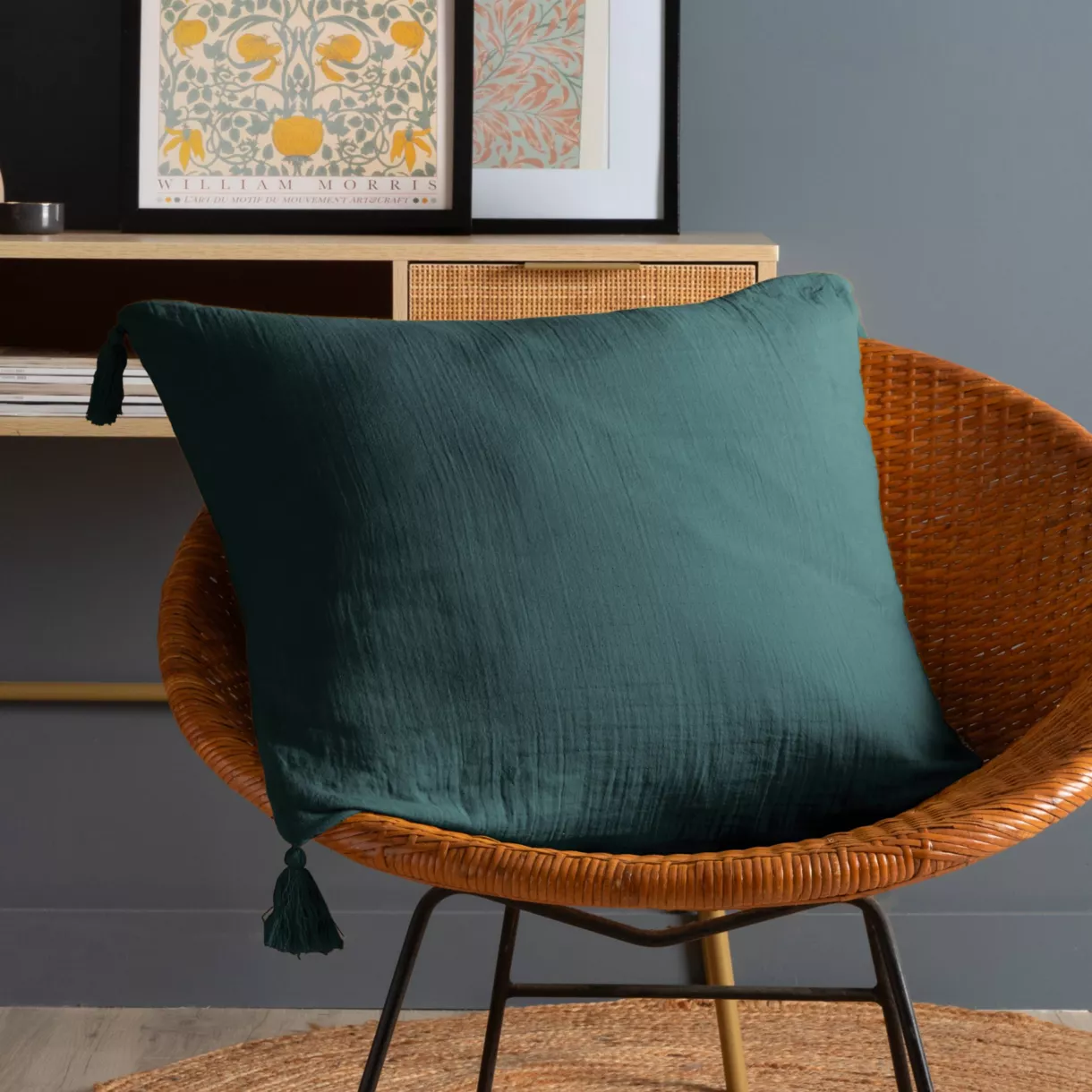 Coussin carré gaze de coton (60 x 60 cm) Gaïa Vert sapin