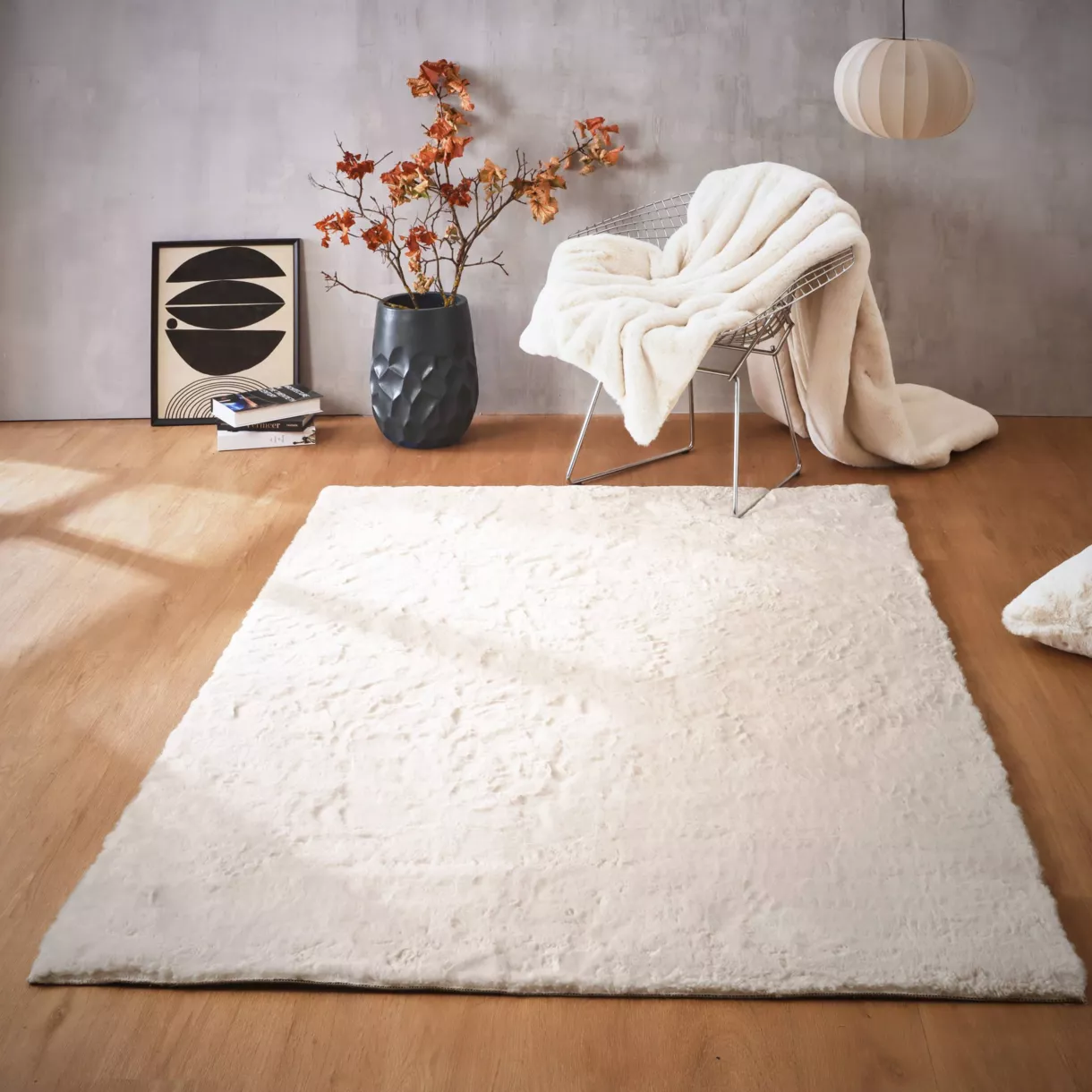 Rechteckiger Kunstfell-Teppich (140 x 200 cm) Finn Weiß