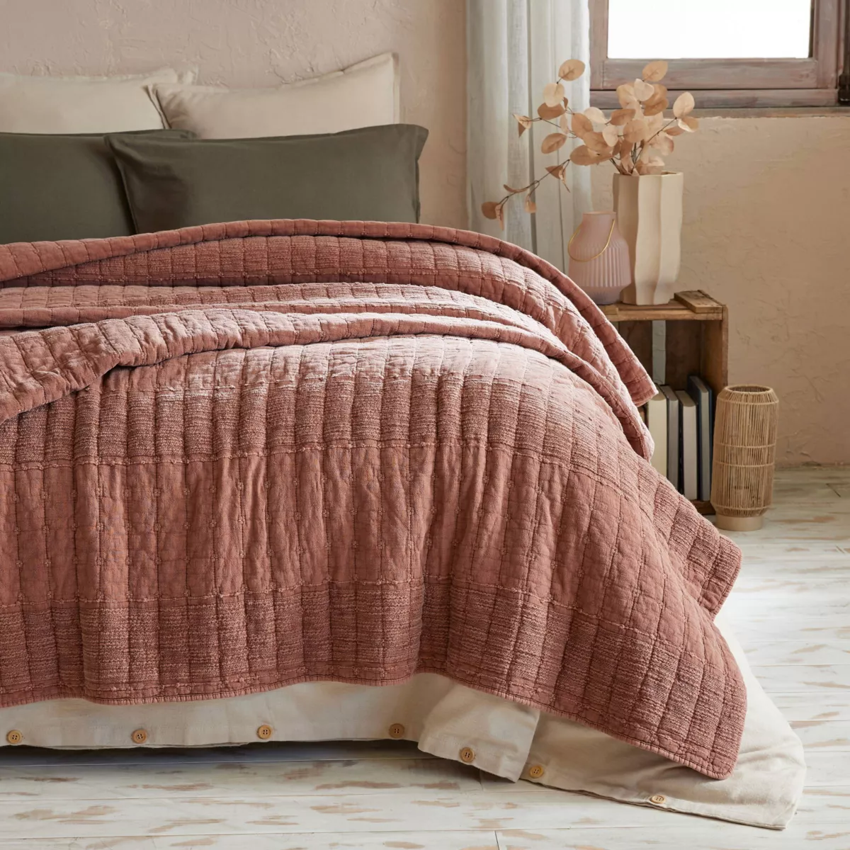 Colcha de algodón acolchada (240 x 260 cm) Lena Terracotta