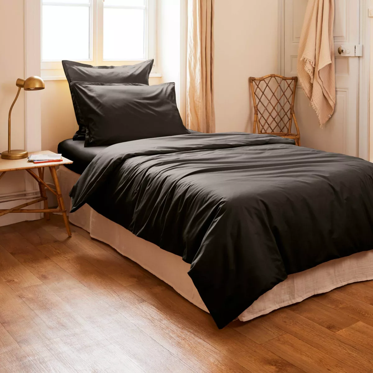 Housse de couette percale de coton (140 x 200 cm) Cali Noire