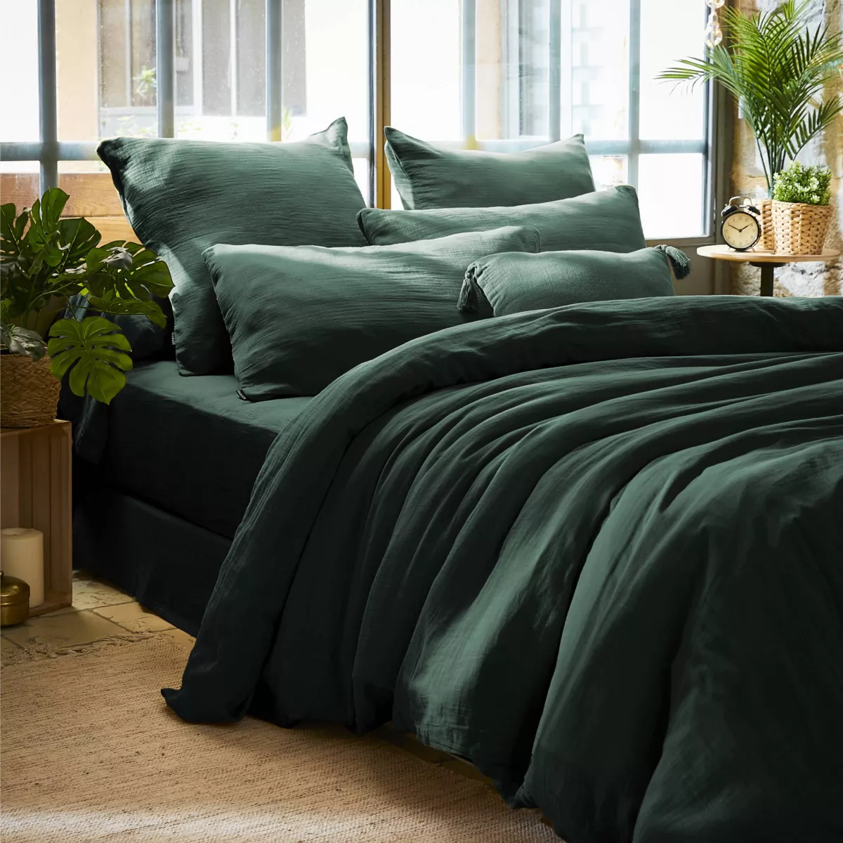 Housse de couette gaze de coton (260 x 240 cm) Gaïa Vert sapin