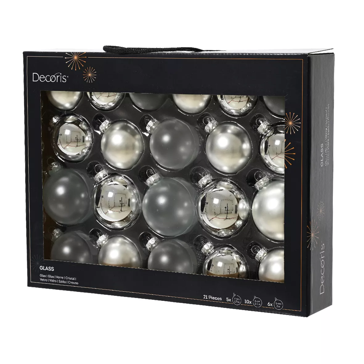 Set di 21 palline di Natale in vetro (D60 a 75 mm) Assortite Cristallo Argento