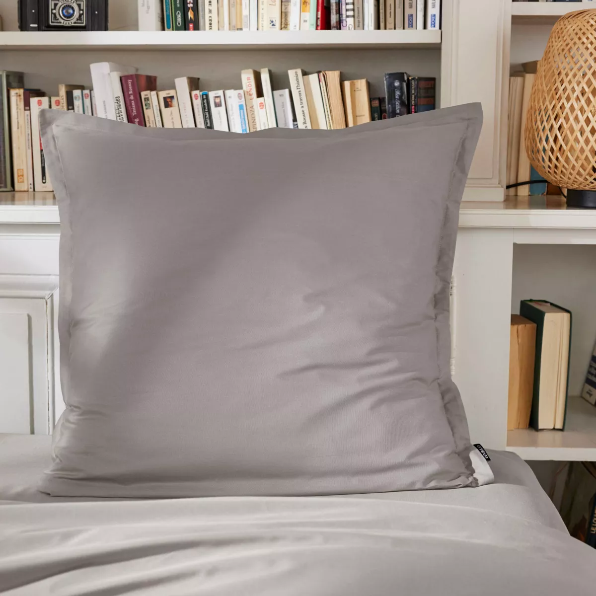 Funda de almohada cuadrada de percal de algodón (80 x 80 cm) Cali Gris claro