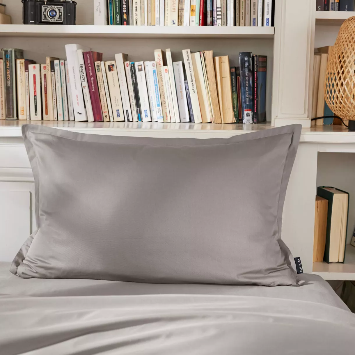 Funda de almohada rectangular de percal de algodón (80 cm) Cali Gris claro