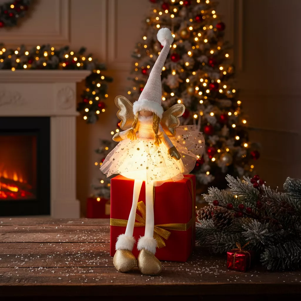 Ange de Noël lumineux à piles (H60 cm) Gladys étoiles Rose