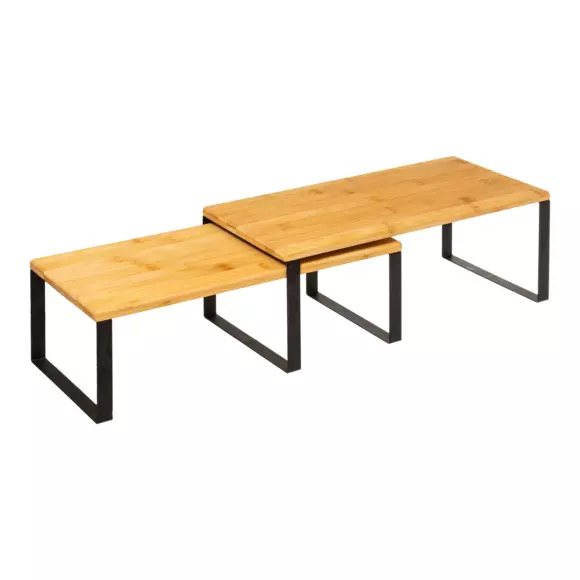 Set van 2 keukenrekken uitschuifbaar en stapelbaar Blackbambou Zwart 3