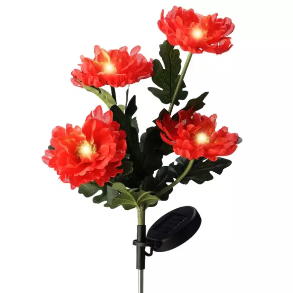 Lote de 2 estacas para jardín Crisantemo LED solar - Rojo/Blanco cálido 3