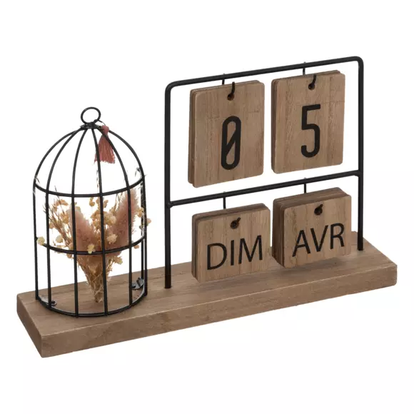 Calendrier bois et métal Beige