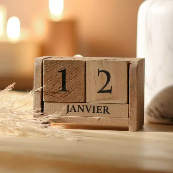 Eeuwigdurende kalender hout  colonial (in het frans) Naturel 3