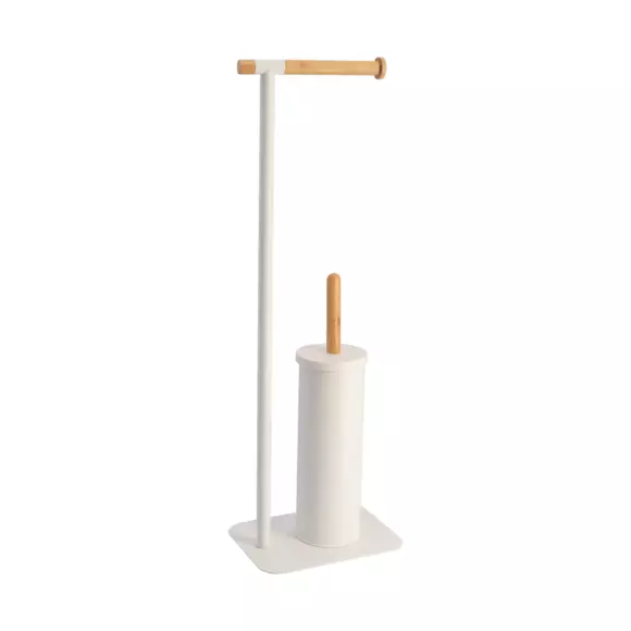 Escobillero y dispensador papel higiénico Bambú Blanco 2