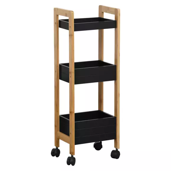 Rolkar met 3 planken (H79 cm) Zwart Bamboe