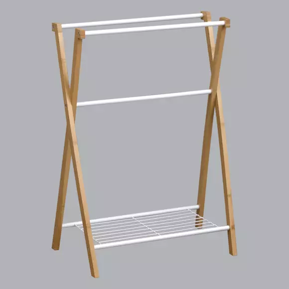Porte serviette 3 barres + 1 étagères Bambou Blanc 2