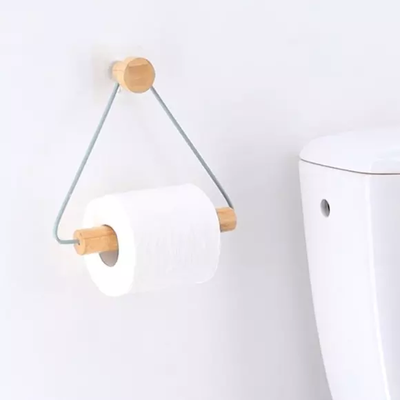 Zelfklevende toiletpapierhouder van metaal en bamboe Easy Chic Wit