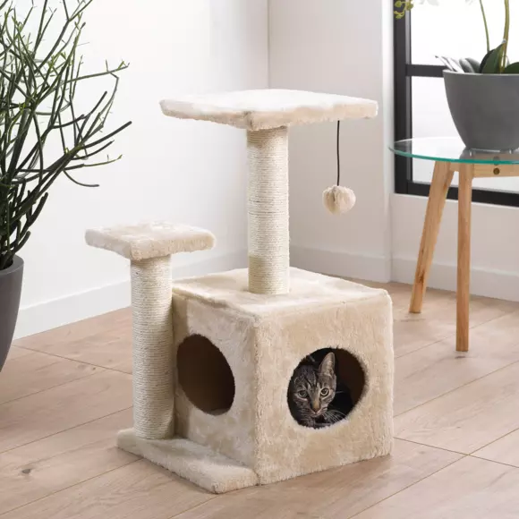 Arbre à chat avec jouet et niche Ecru 2