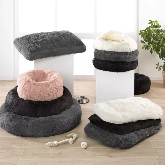 Coussin rond apaisant pour chat et chien Fluffy D95 cm Noir 2