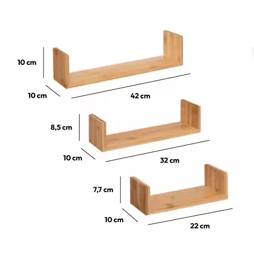Juego de 3 estantes con borde de bambú natural Fixy 7