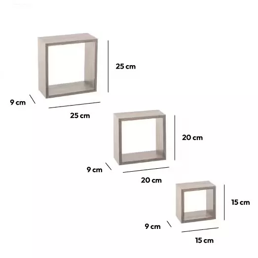 Lote de 3 estanterías Cubo Gris roble Modelo pequeño 3