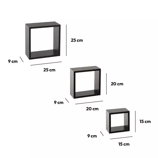 Lot de 3 étagères Cube Noir Petit modèle 7