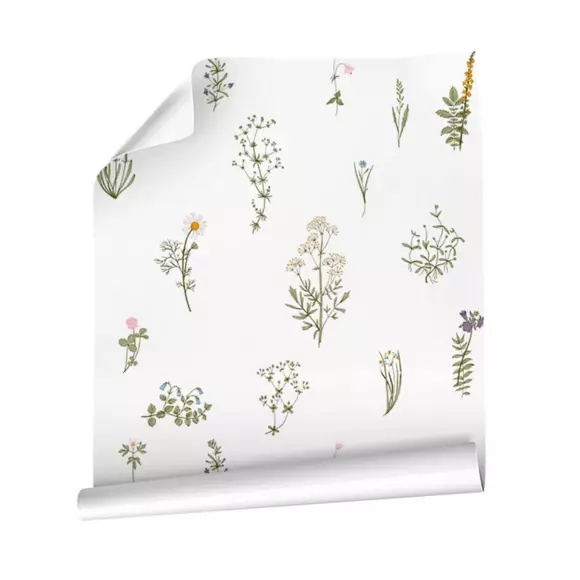 Papel pintado adhesivo (130 x 260 cm) Flores Blanco 2