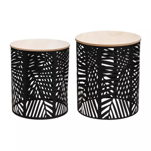 Lot de 2 tables à café Feuille Noir 2
