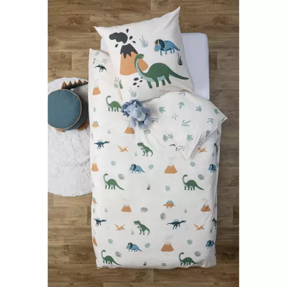 Funda nórdica y una funda Infantil algodón (140 cm) Dino Verde