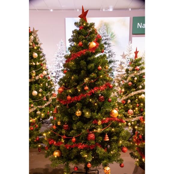 Albero di Natale artificiale illuminato Royal addobbato Verde innevato Alt. 180 cm Bianco caldo 2