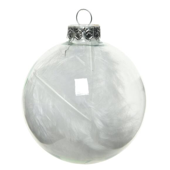Lote de 4 bolas de Navidad en vidrio (D70 mm) Plumas Transparente  2
