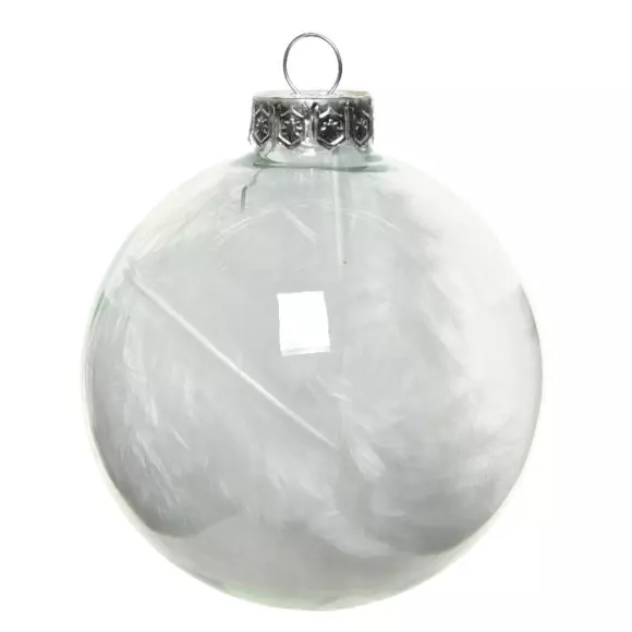 4er set Weihnachtskugeln aus Glas (D70 mm) Federn Transparent  2