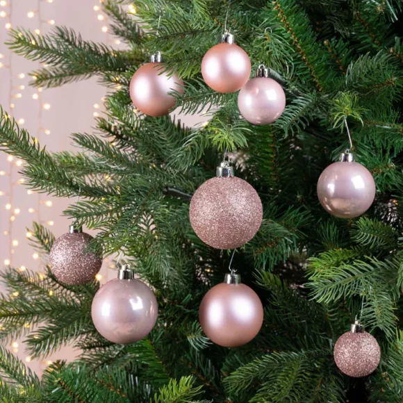 Lot de 30 boules de Noël assorties Alpine Rose poudré 2