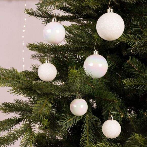 Confezione di  30 palline di Natale assortimento Alpine Bianco perlato 2
