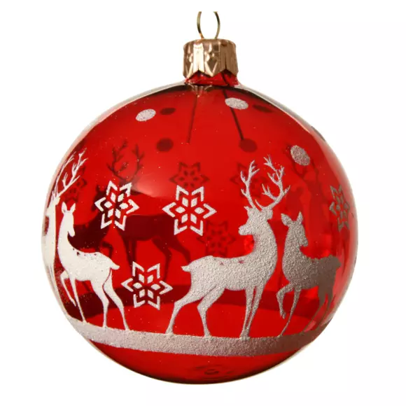 Lote de 6 bolas de Navidad en vidrio (D80 mm) Rudolf Rojo  3
