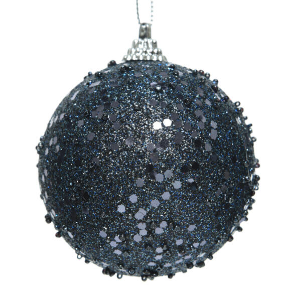 Confezione di 12 palline di Natale (Ø80 mm) strass pailletés Blu notte 2