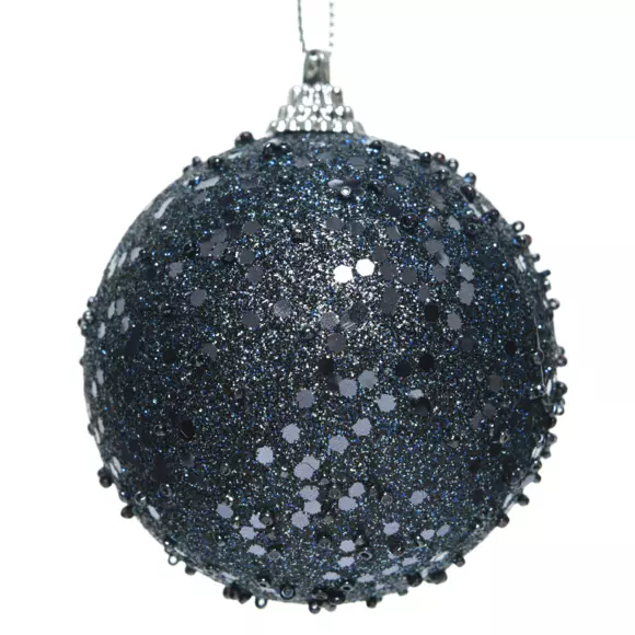 Lot de 12 boules de Noël (D80 mm) strass pailletés Bleu nuit 2