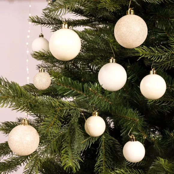 Lot de 30 boules de Noël assorties Alpine Blanc laine 2