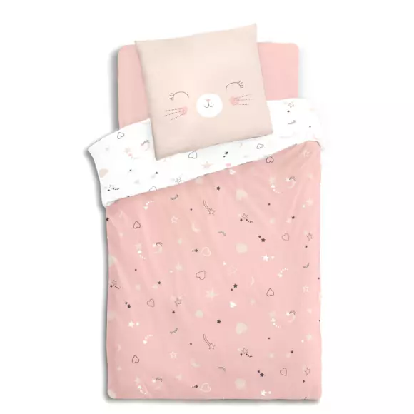 Funda nórdica y una funda para almohadón algodón (140 cm) Gato Rosa 2