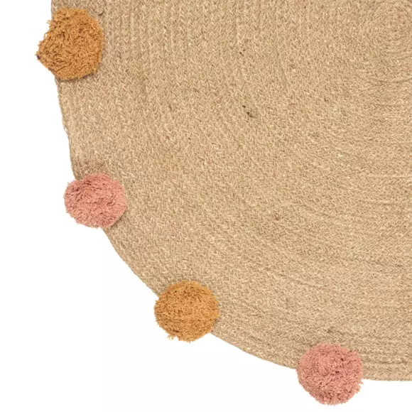 Vloerkleed jute (80 cm) Pompons Beige 3