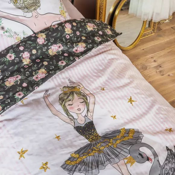 Housse de couette et une taie enfant coton (140 cm) Mon étoile Rose 2