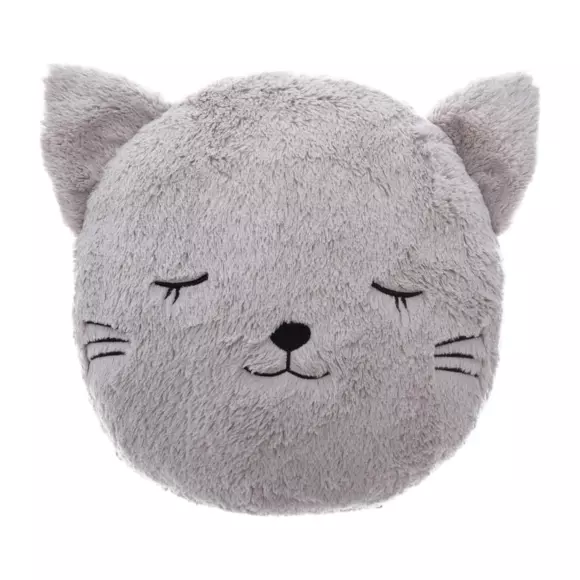 Coussin fausse fourrure enfant Chat Gris 3