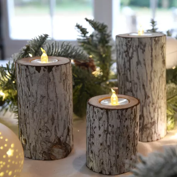 Lote de 3 velas LED Tronc d'arbre Blanco cálido 2