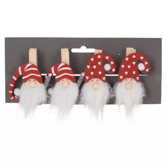 Lot de 4 pinces Lutins de Noël Rouge 2