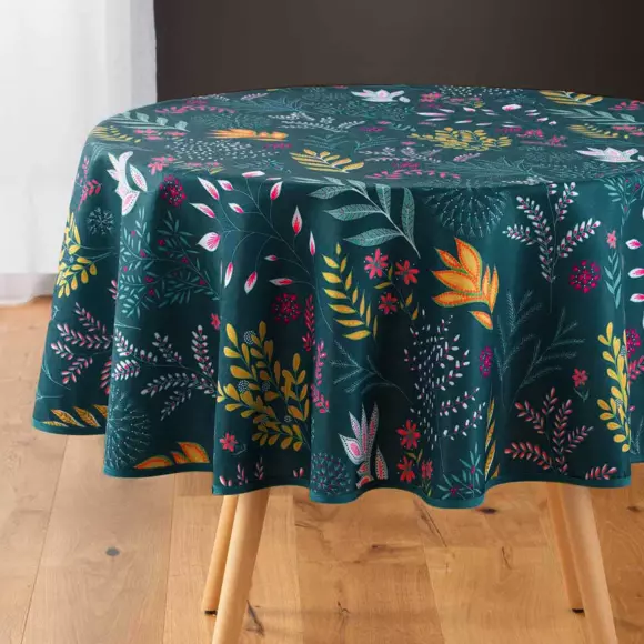 Nappe ronde anti-taches (D180 cm) Bucolique Bleue 3