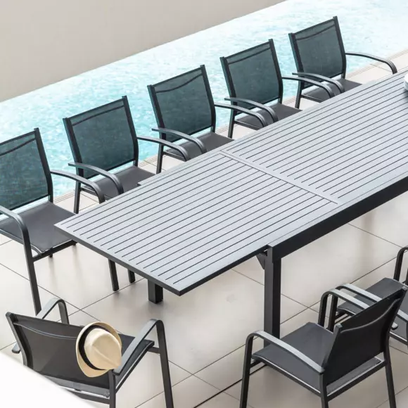 Silla de jardín con reposabrazos alu apilable Murano - Gris antracita 3
