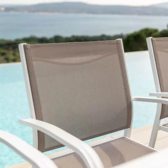 Silla de jardín con reposabrazos alu apilable Murano - Blanco / Topo 3