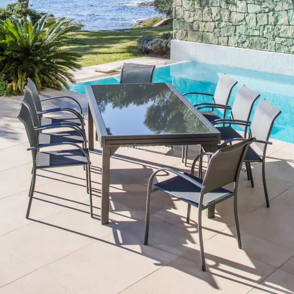 Mesa de jardín extensible de vidrio Murano (Hasta 10 pers.) - Gris antracita 2
